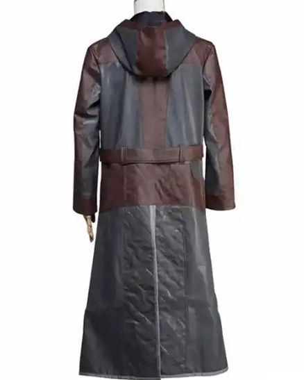 PUBG Brown and Grey Hooded Leather Trench Coat