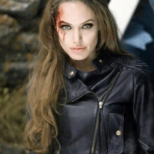Eternals Thena Angelina Jolie Black Leather Jacket