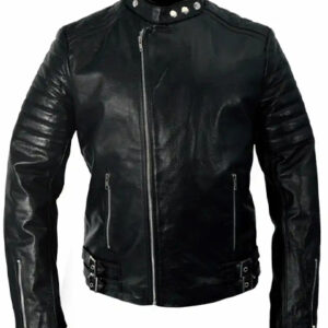 Mens Ajax Deadpool Ed Skrein Black Leather Jacket