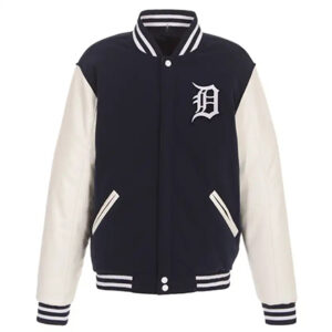 Mens Detroit Tigers Jacket With Leather Sleeves