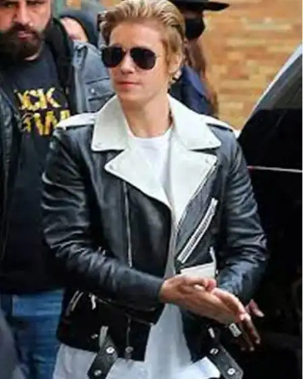 Justin Bieber Black And White Leather Jacket