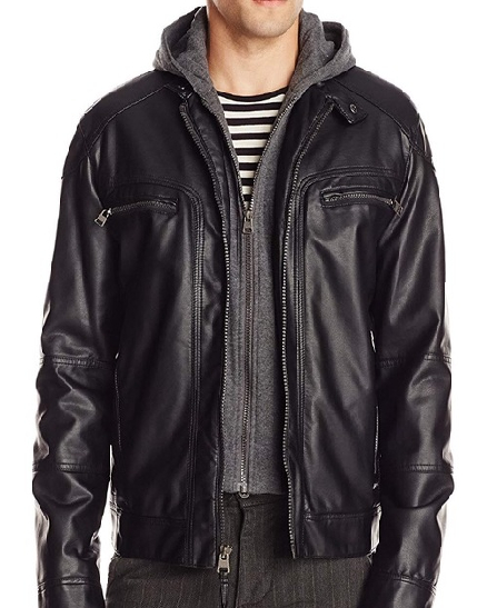 Calvin Klein Black Leather Hooded Jacket