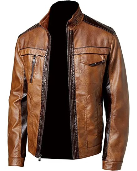 Men Vintage Brown Biker Leather Jacket