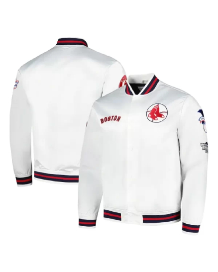 Mitchell & Ness Boston Red Sox City Collection Satin Full-snap White Varsity Jacket