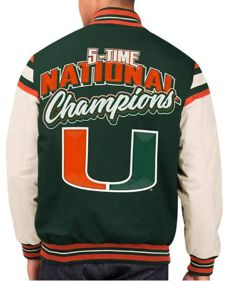 Champions Commemorative Victory Miami Hurricanes Green Varsity Jacket