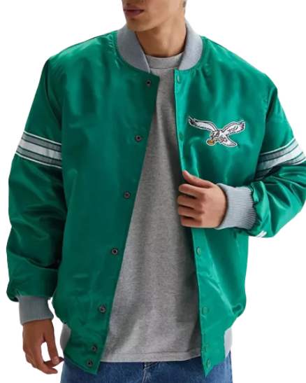 Starter Philadelphia Eagles Kelly Green Striped Varsity Jacket
