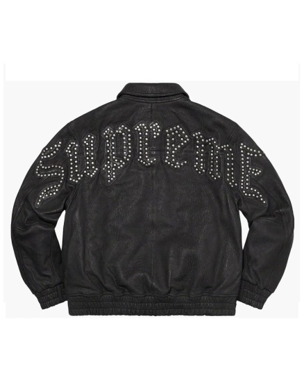 Supreme Pebbled Varsity Black Leather Jacket